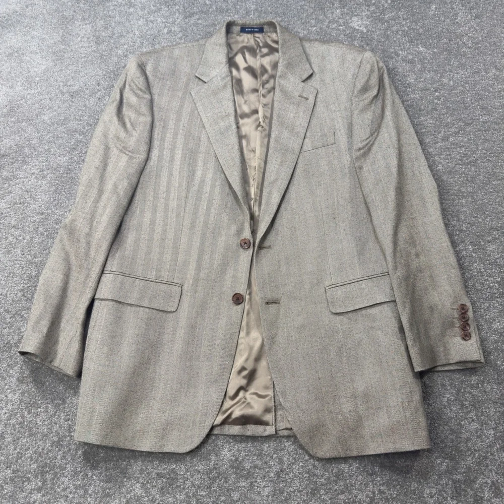 Ralph Lauren Sport Coat 40R Tan 100 Silk Herringbone Two Button Blazer Jacket‎